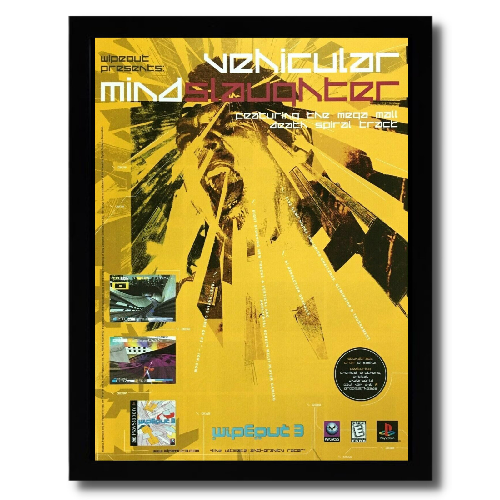 1999 Wipeout 3 Framed Print Ad/Poster Original Authentic PS1 Playstation 1 Art