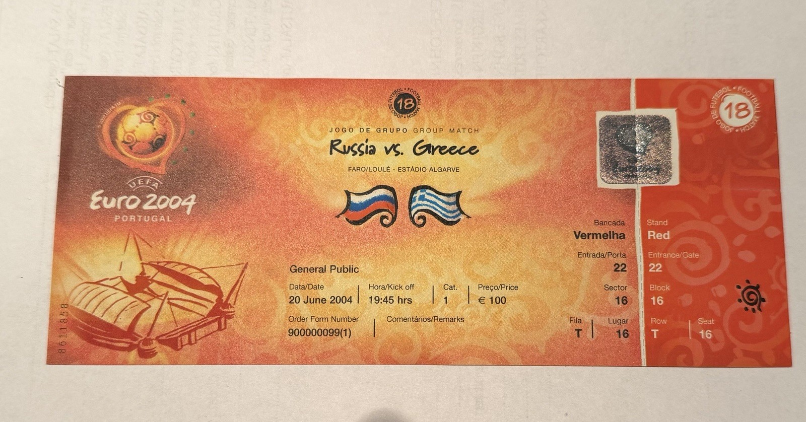 UEFA EURO 2004 Russia vs Greece Match Ticket Rare Flags Original Ελλάδα