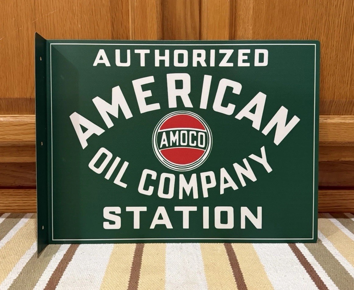Amoco Gas Oil Flange Sign Authorized Station 2 Sided Vintage Style Wall Decor