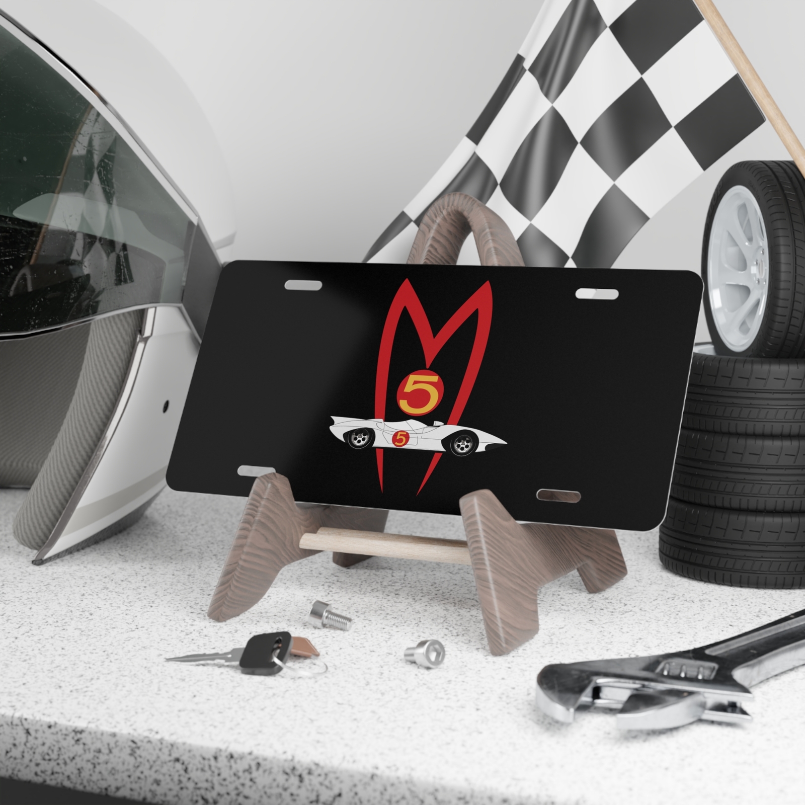 Mach 5 Speed Racer Logo Vanity License Plate - Racing Style Car Tag
