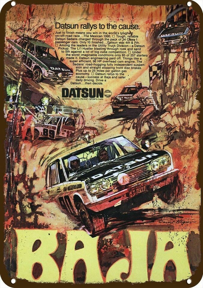 1970 DATSUN BAJA MEXICAN 1000 RACE Vintage-Look DECORATIVE REPLICA METAL SIGN