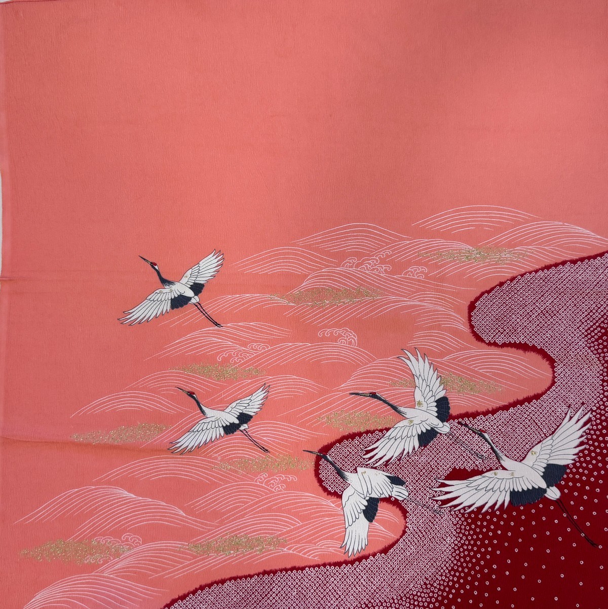 Japanese Furoshiki Tapestry Scarf Cranes over Waves, 28