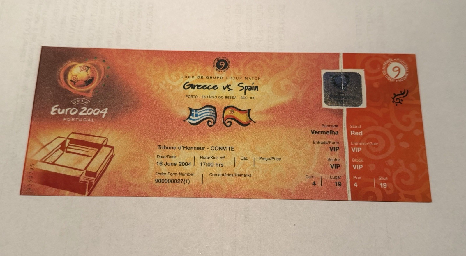 UEFA EURO 2004 Greece vs Spain Ticket Group Stage Rare Flags Original Ελλάδα 