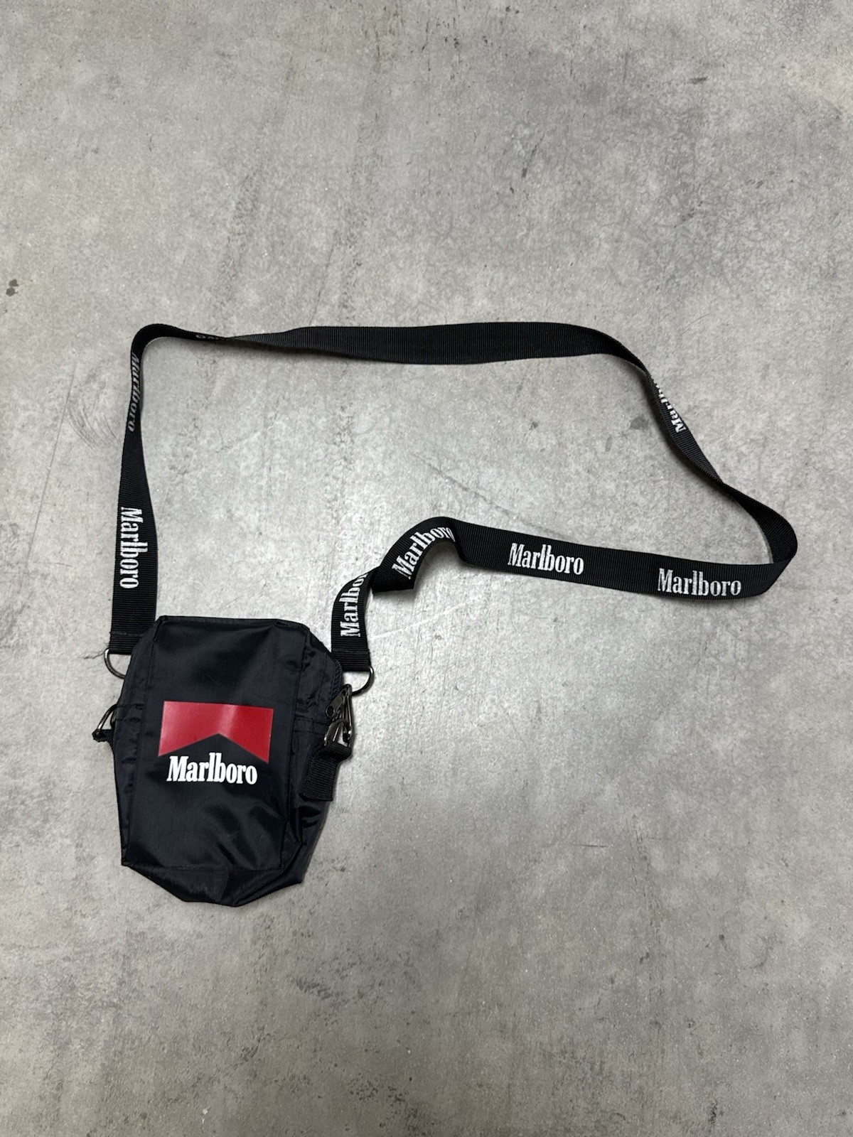 Vintage Marlboro Mini Crossbody CAMERA Bag Black Nylon 90s Promo CIGARETTE