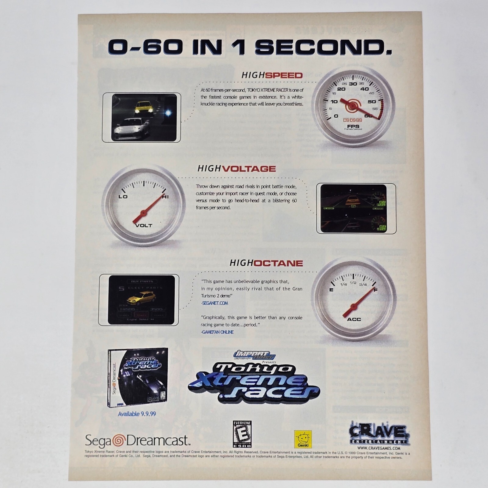 Tokyo Xtreme Racer Sega Dreamcast High Octane Print Ad/Poster Promo Art