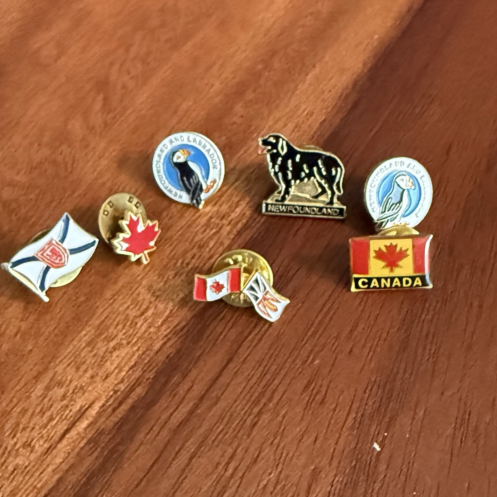 Vintage Canada Newfoundland Lapel Pin Lot of 7 Puffin Maple Leaf Flag Souvenir