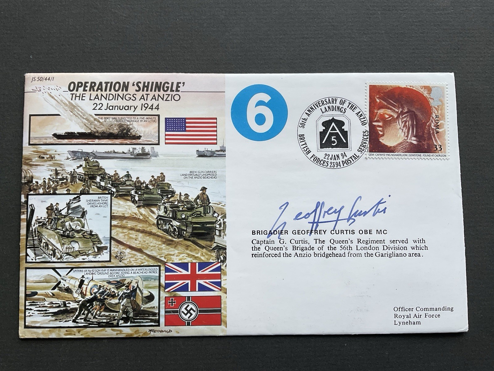 1994 WWII ‘Operation Shingle’ Cover Signed By BRIGADIER GEOFFREY CURTIS OBE MC
