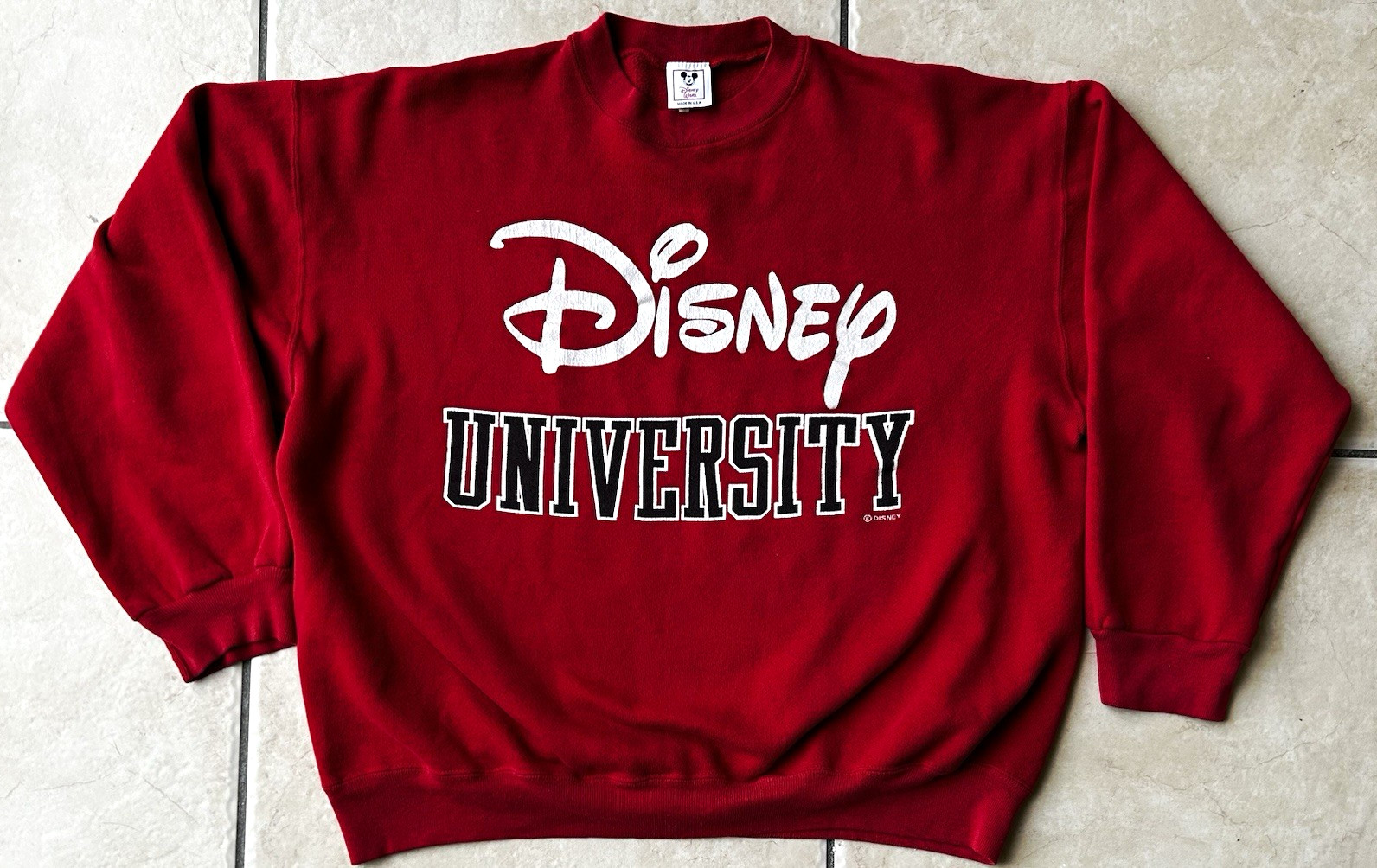 Vintage 90s Disney University Rare Sweatshirt Red XL Boxy Walt Disney World USA