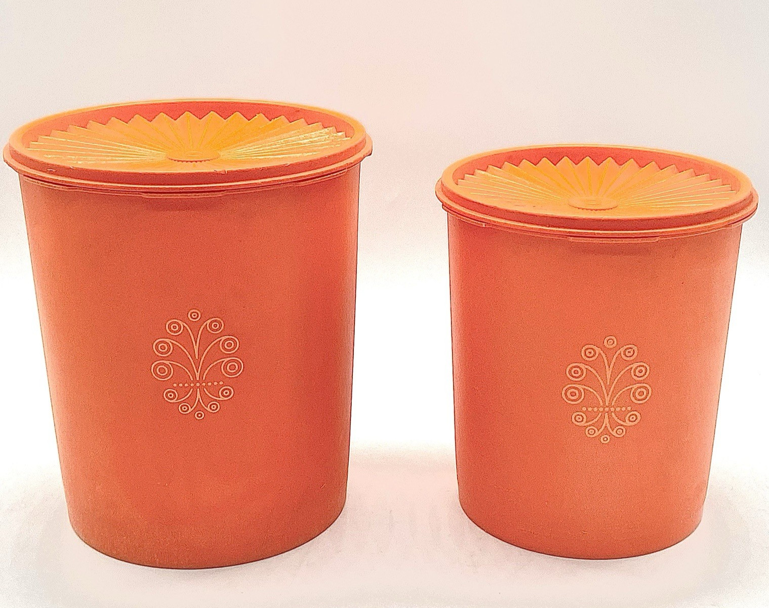 Vintage Tupperware Orange Servalier Sunburst Set of 2 Nesting With Lids