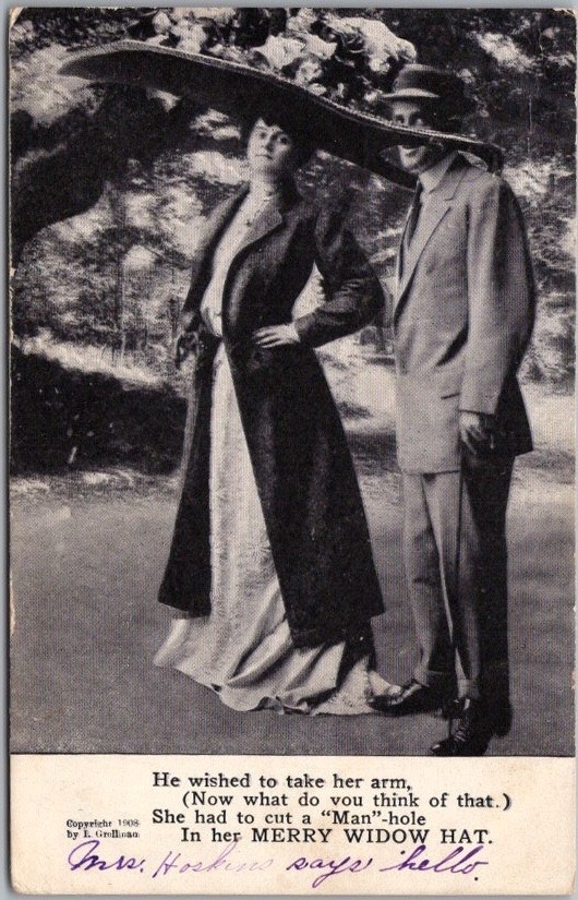 Vintage 1909 MERRY WIDOW HAT Fashion Comic Postcard 