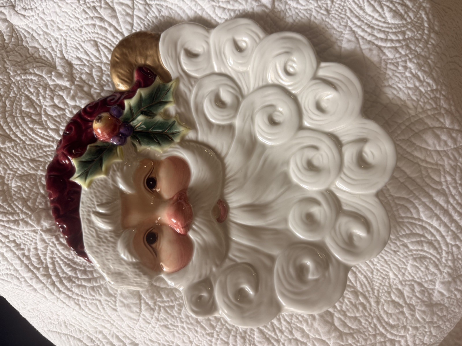 Fitz and Floyd Essentials Christmas Santa Face w/Holly Cookie Canape Plate