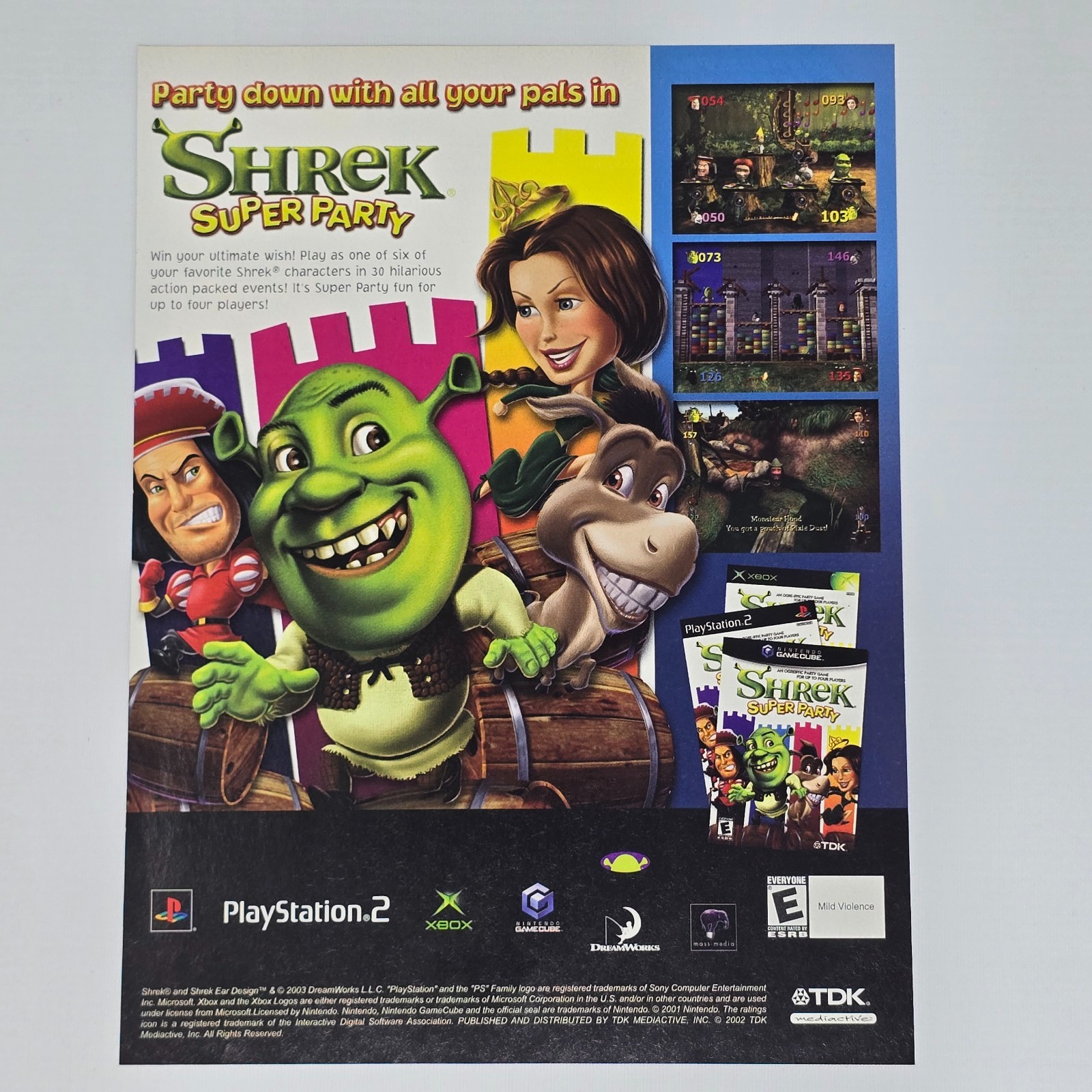 Shrek Super Party Xbox PlayStation 2 PS2 GameCube Authentic Magazine Ad