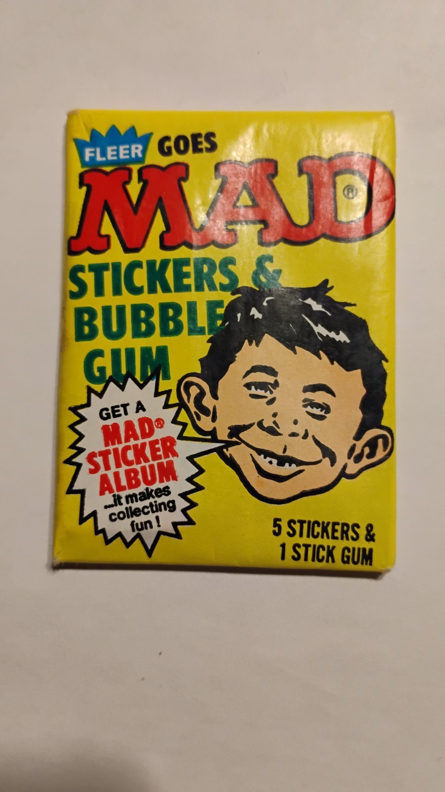 1983 Fleer MAD Stickers & Bubble Gum Pack Sealed 5 Stickers 