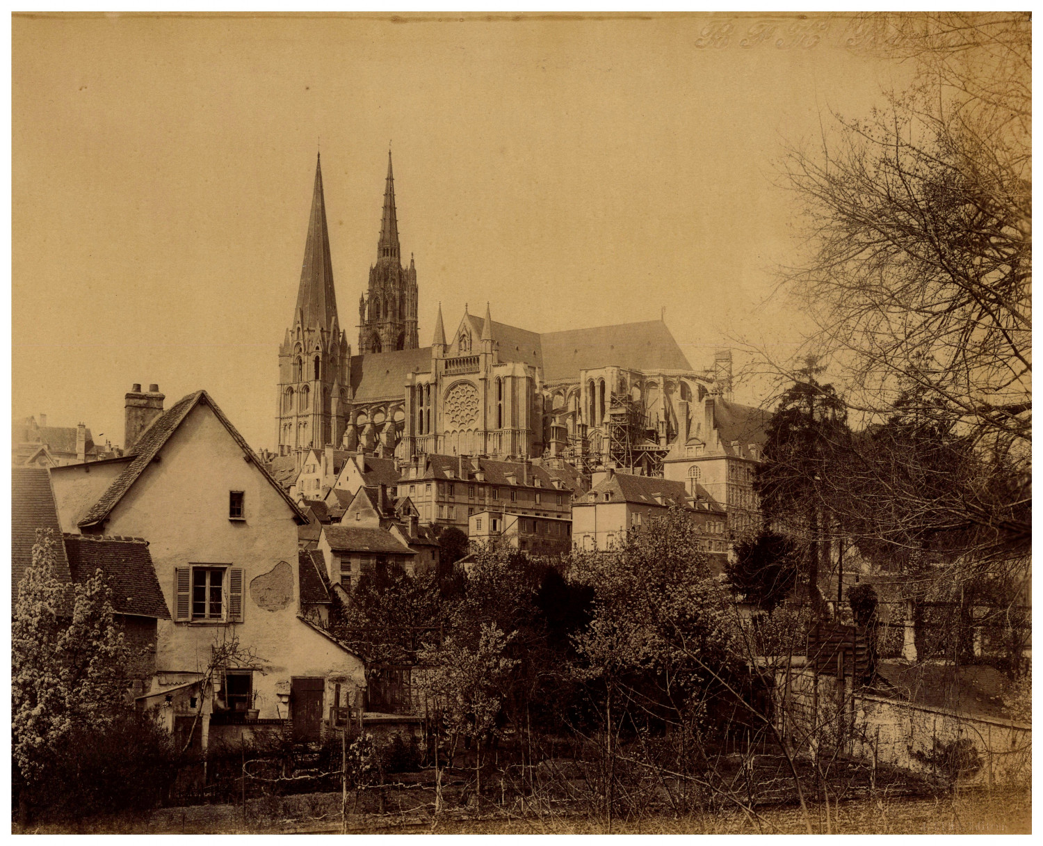 France, Chartres, Notre-Dame Cathedral Vintage Albumen Print Albumen Print 