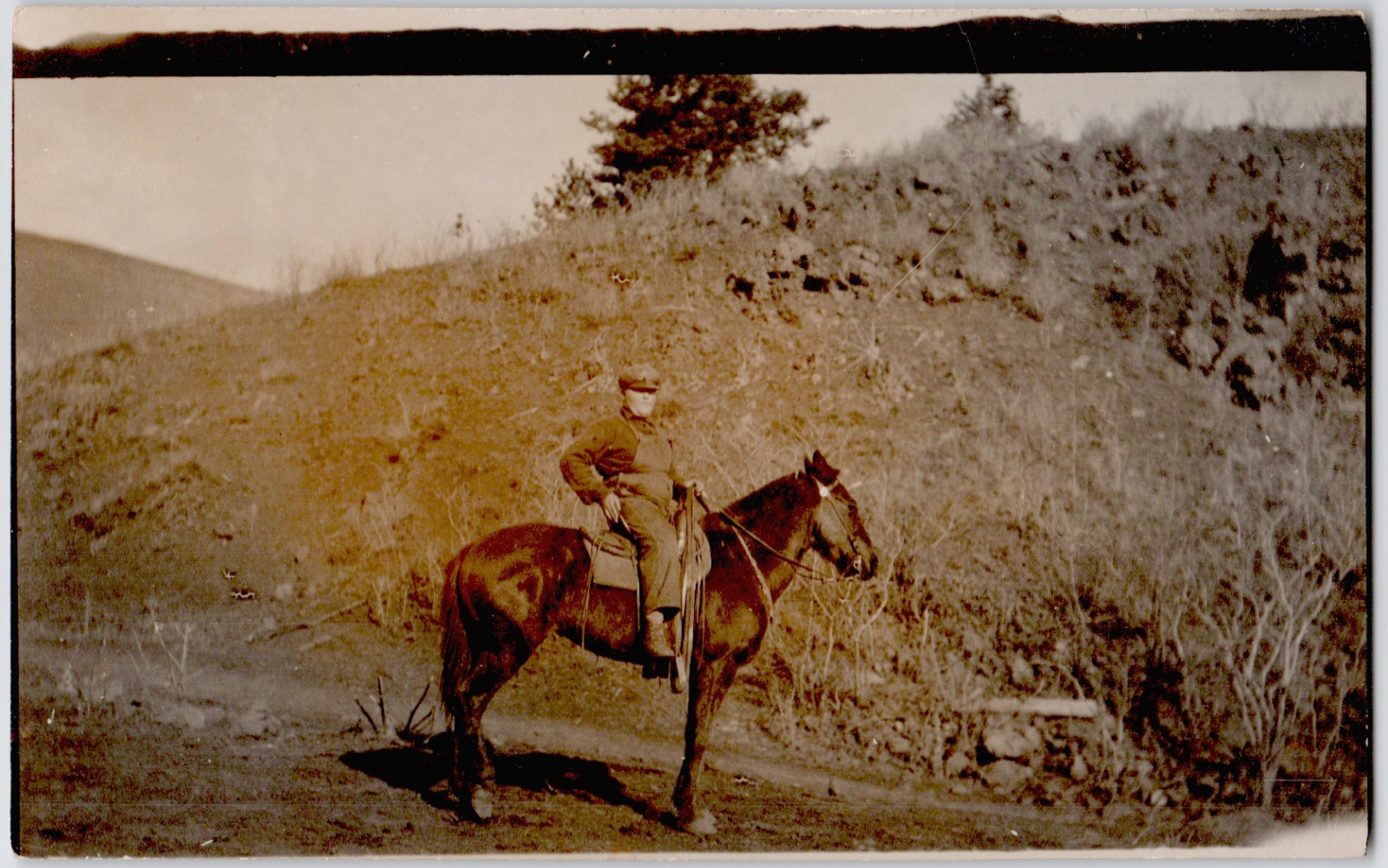 c1909 Man Riding Horse on Rural Trail RPPC Postcard Scenic Outdoor View