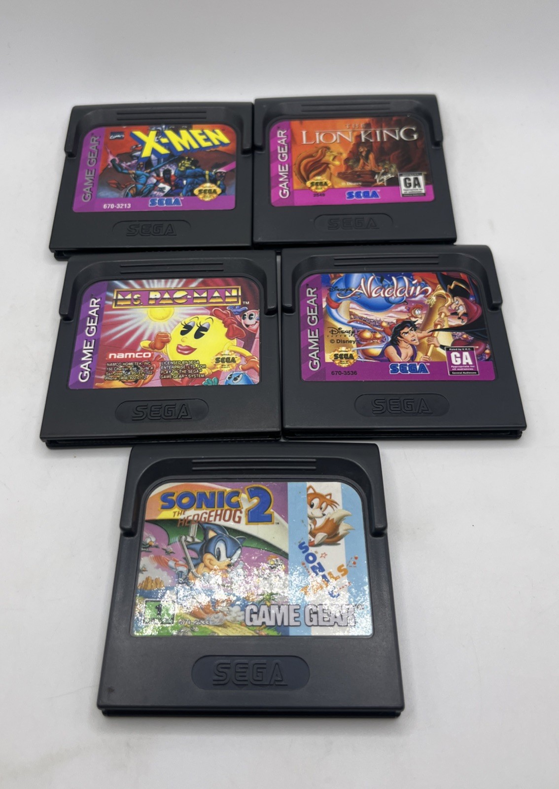 Sega Game Gear Lot Of 5 Games - X-Men - Ms Pacman - Aladdin - Lion King- Sonic