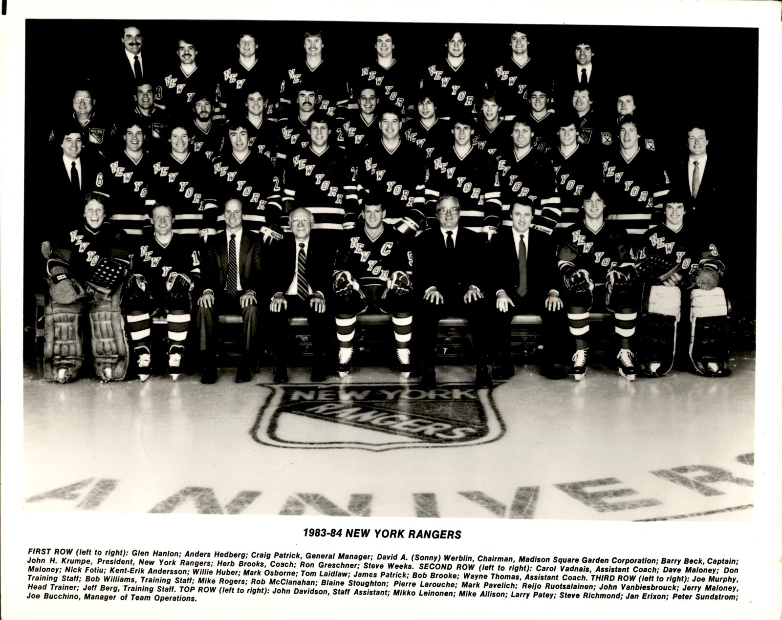 BR46 Rare Orig Photo NEW YORK RANGERS '83 '84 Glen Hanlon Anders Hedberg Hockey