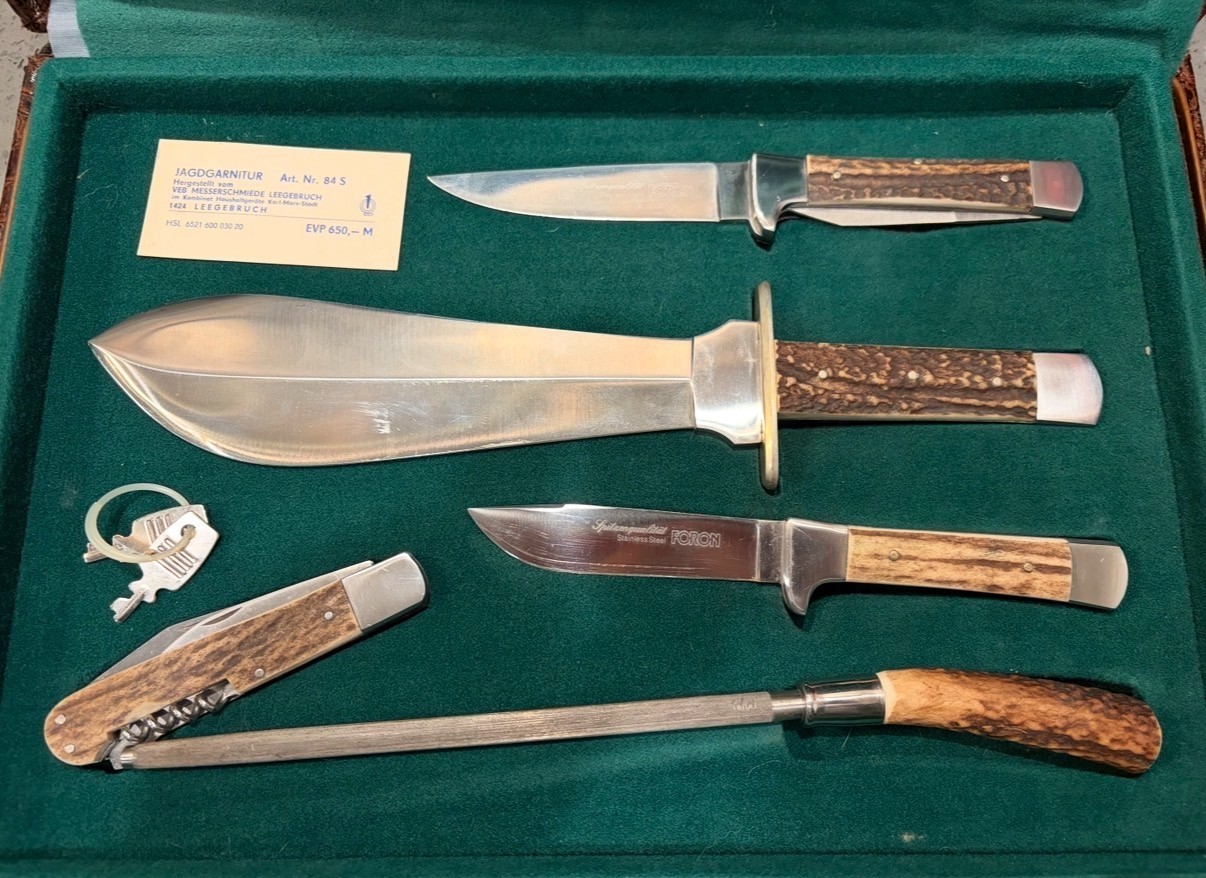 Rare East German FORON spitzenqualitat Stag Handle Hunting Knife set