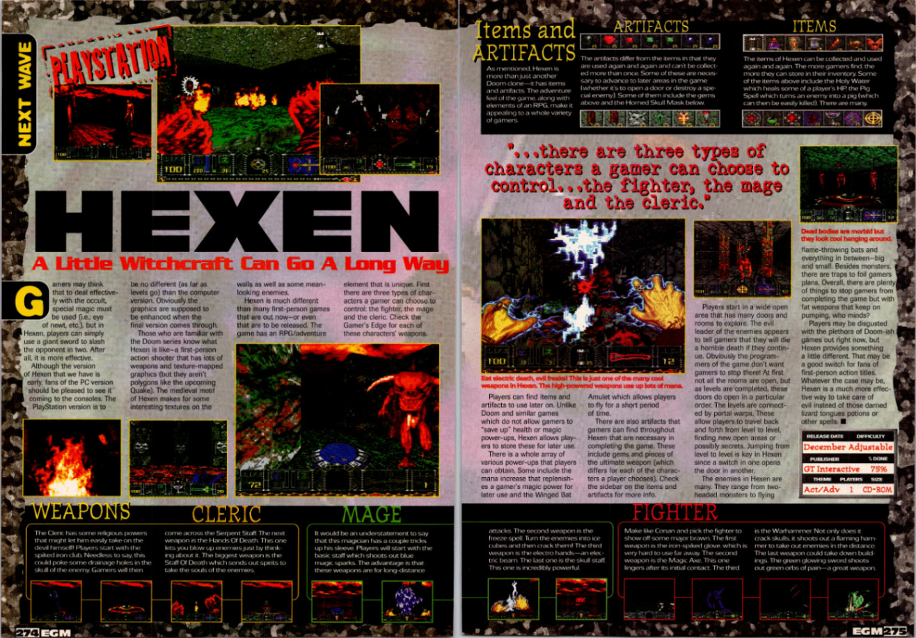Hexen PlayStation Magazine Ad Vintage GT Interactive Video Game Review 1996