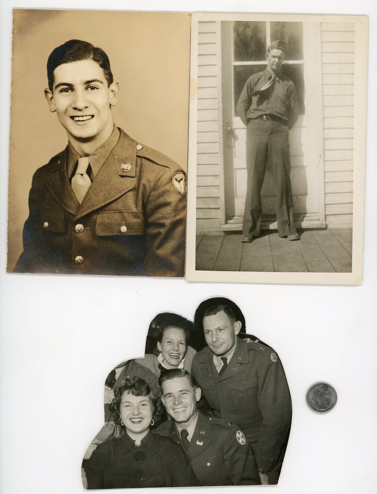(7) Vintage photos of MILITARY MEN - Army Navy UNIFORMS - Insignia Patches WWII