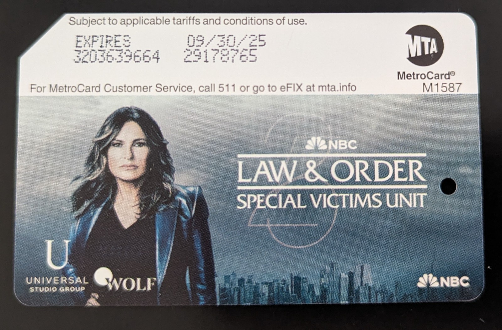 Law and Order, Special Victims Unit, NYC Metrocard- Expired Mint