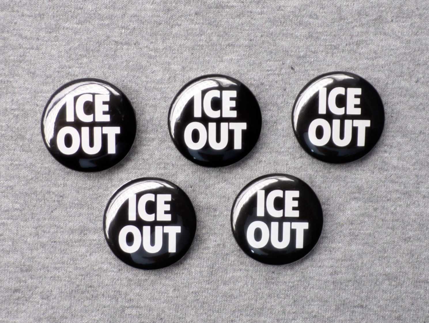 Ice Out Five 1.25” Buttons Black Tie Edition White Text on Black Protests MN