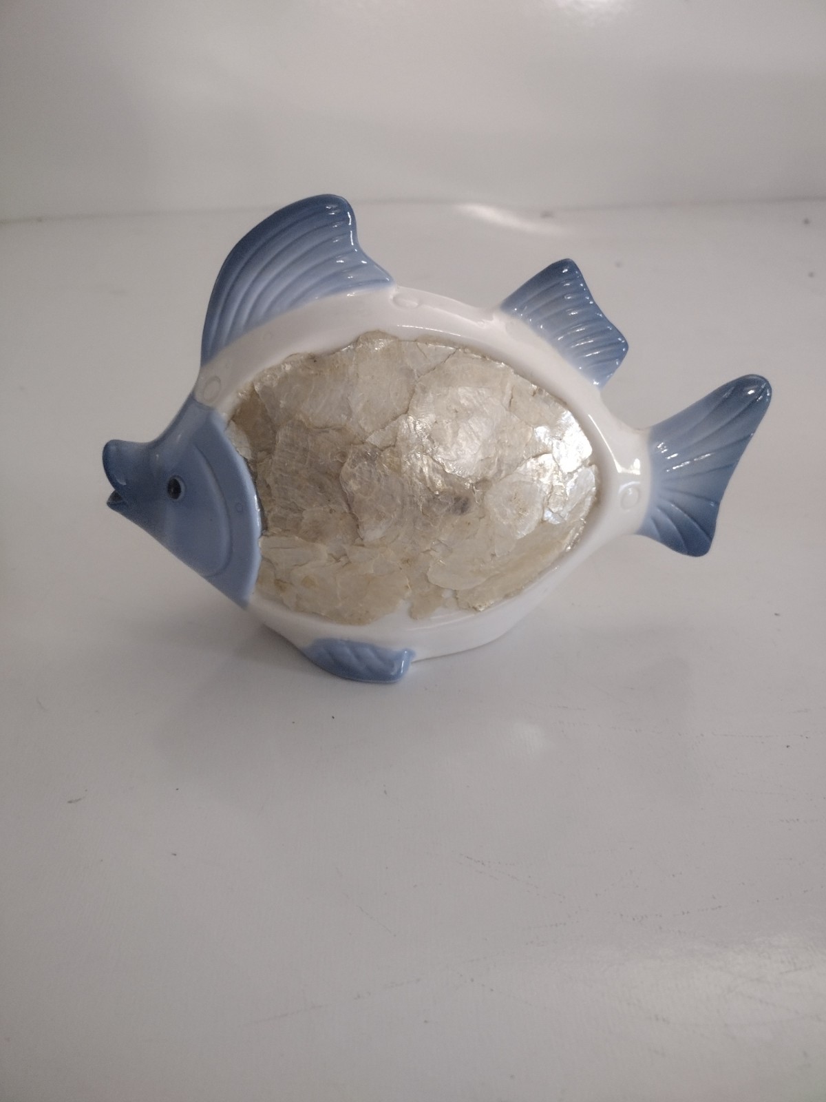 Blue White Ceramic Fish Figurine Coastal Beach Decor Shell Look Accent 8\