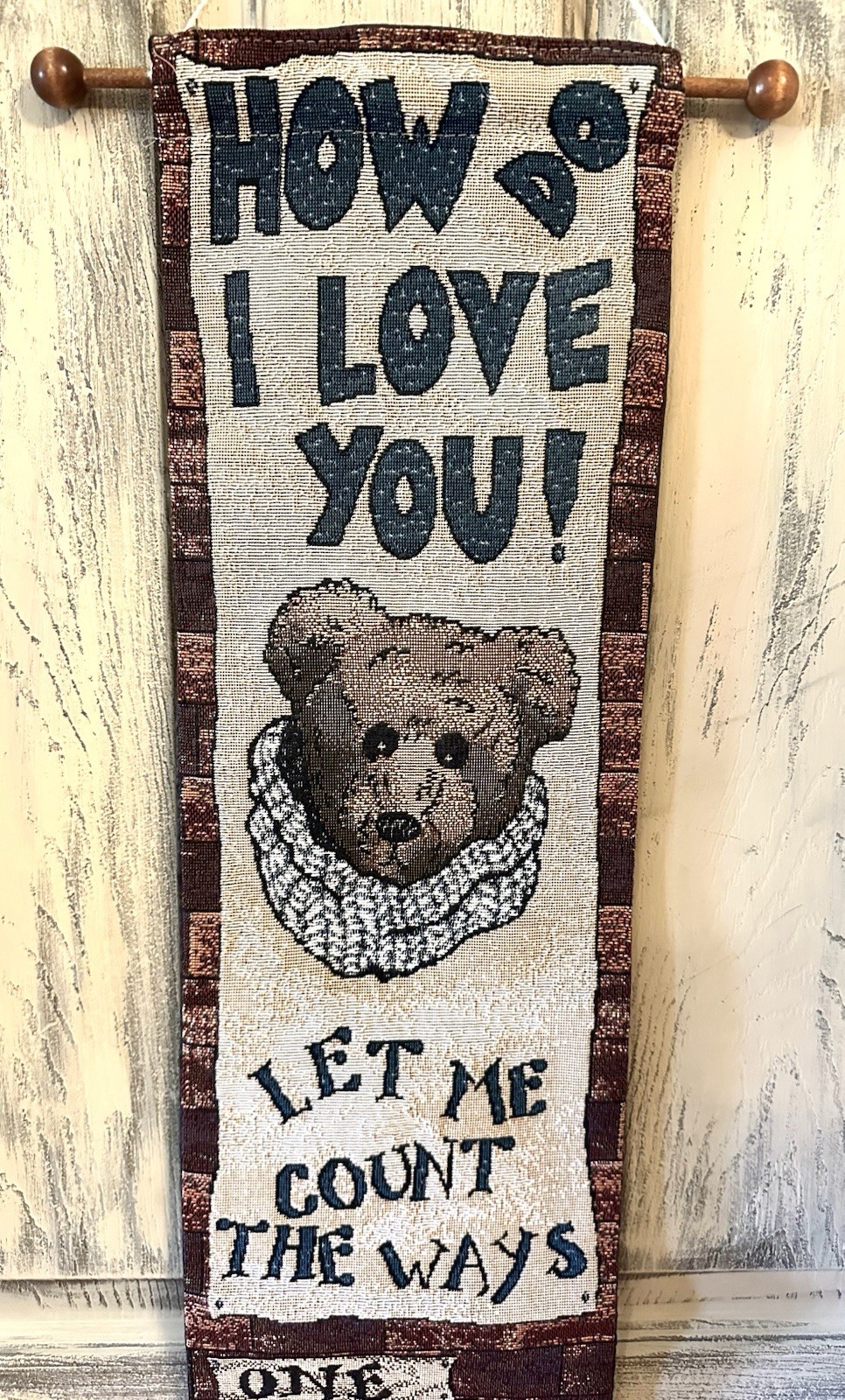 Boyds Bears, “How Do I Love You”, Tapestry Fabric Wall Hanging Decor, 7.5”x40”