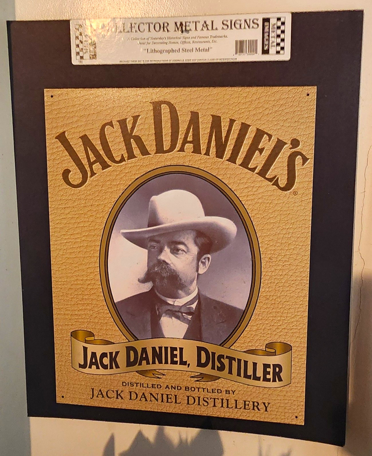 Jack Daniel’s Distiller Metal Sign Wall Plaque Beige Black Distillery Theme