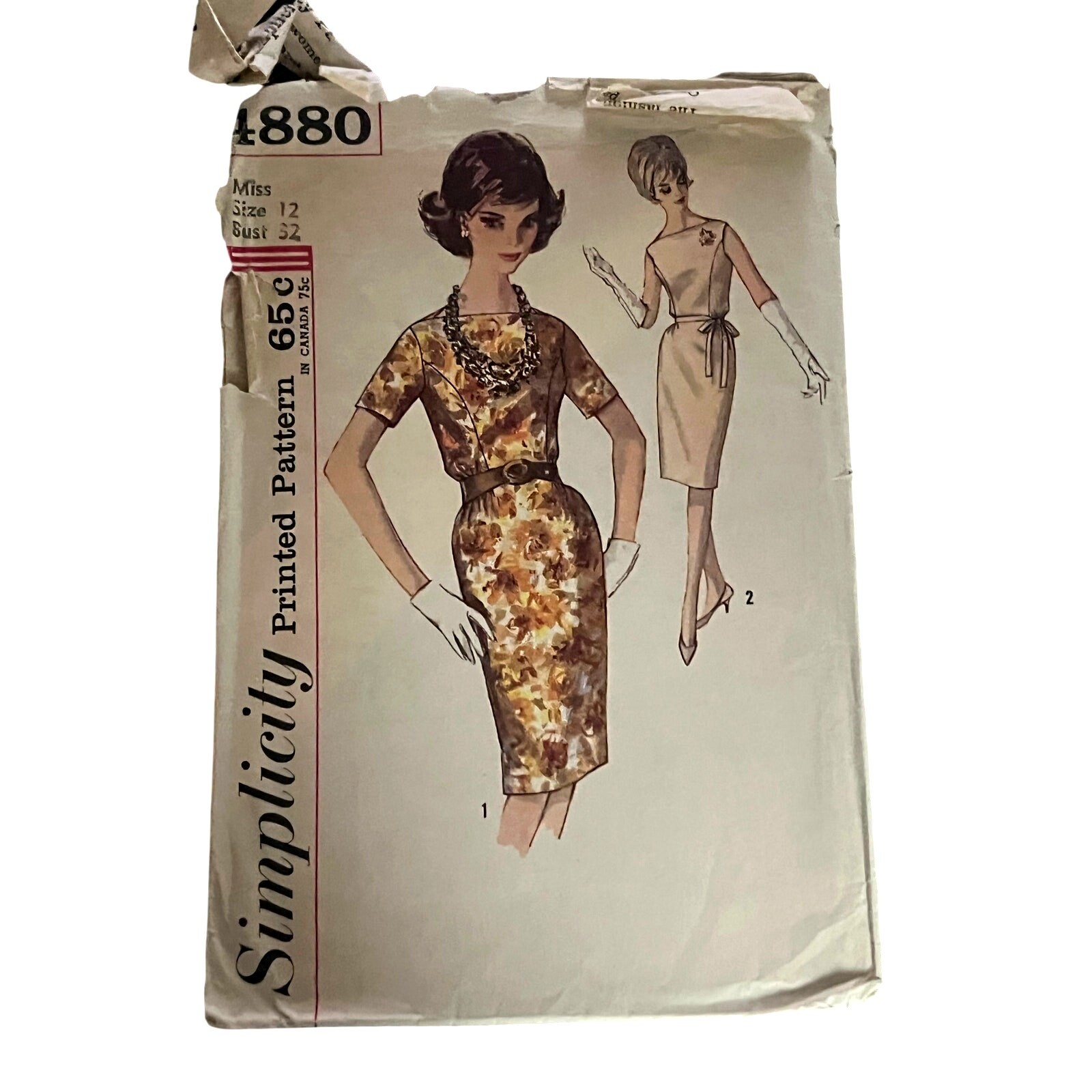 Vintage 1960s Simplicity 4880 Wiggle Sheath Dress Pattern Sz 12 B32 Complete