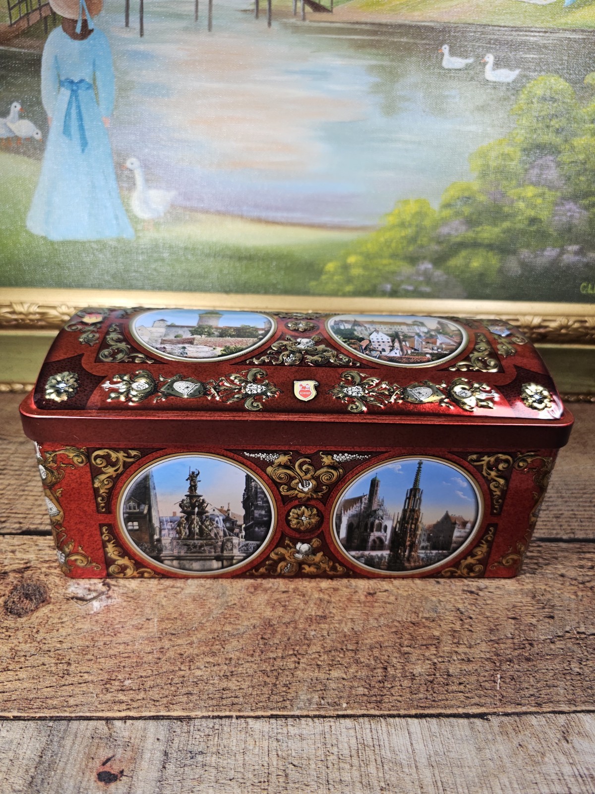 VTG Lebkuchen-Schmidt Historic Building Decorative Rectangular Tin