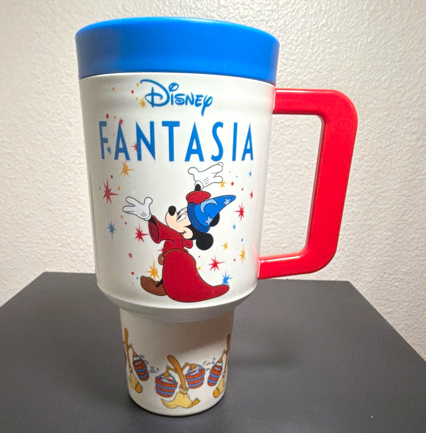 Disney FantasiaMickey TravelMug w/ Lid 1.02L Blue  -Red  Missing Og Straw