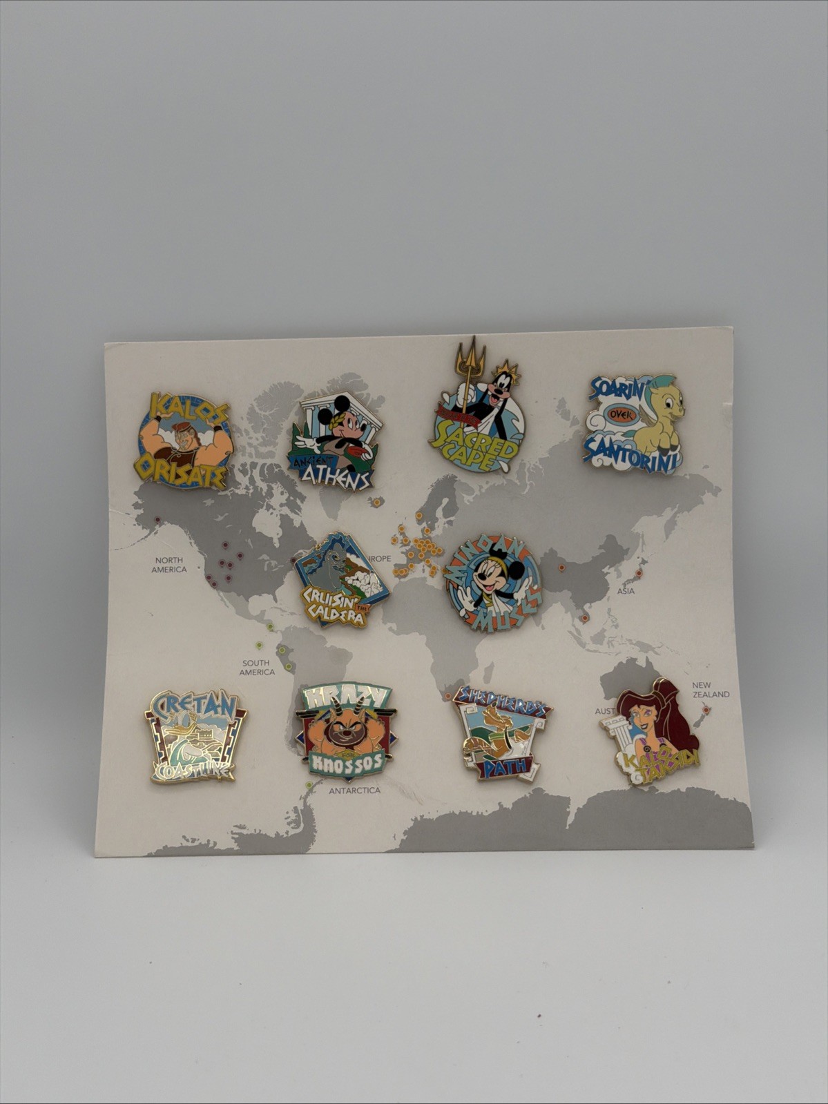 Complete 10-Pin Set Adventures by Disney GREECE New on Card RARE