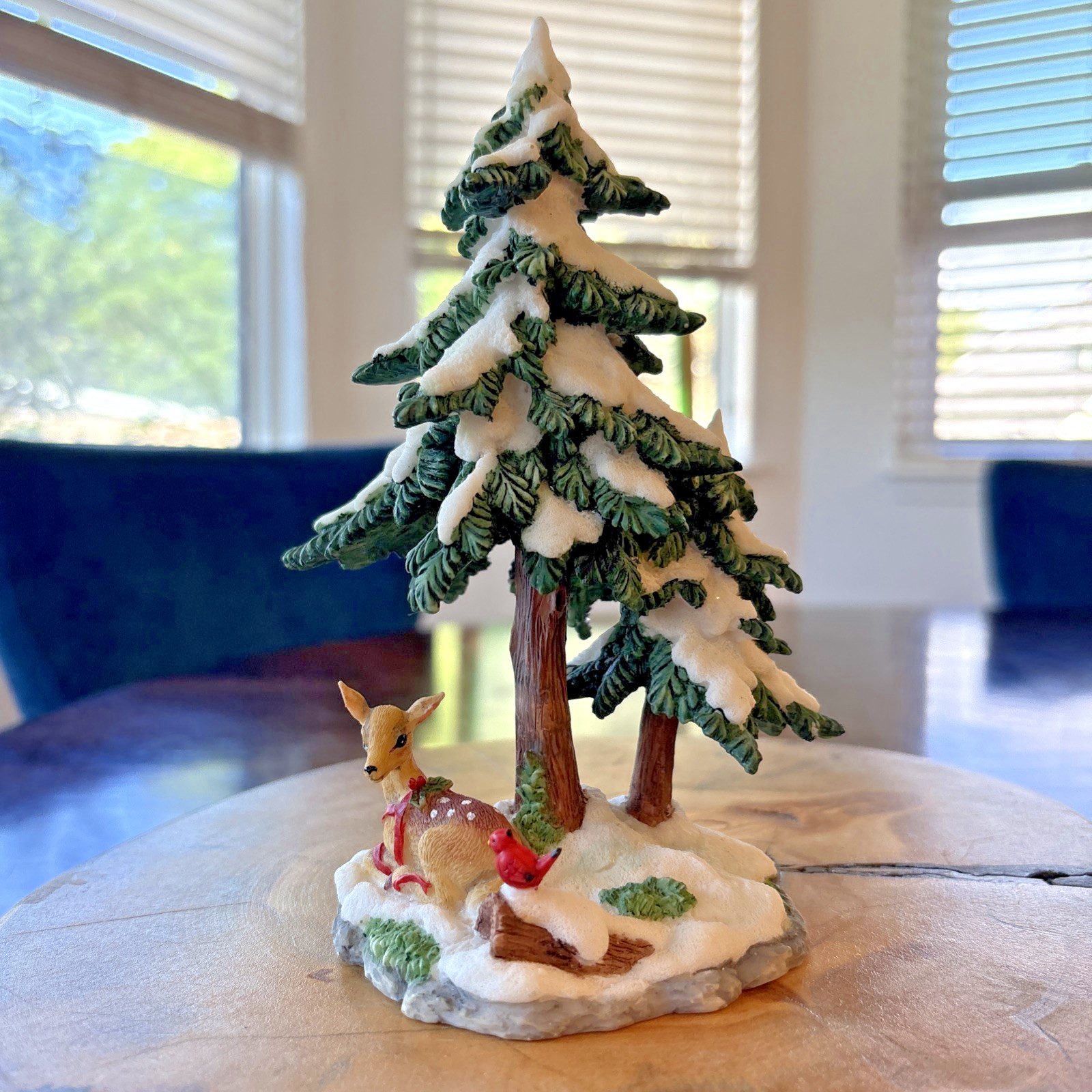 Vintage O’Well Snowy Tree Village Accessory w/Deer & Cardinal