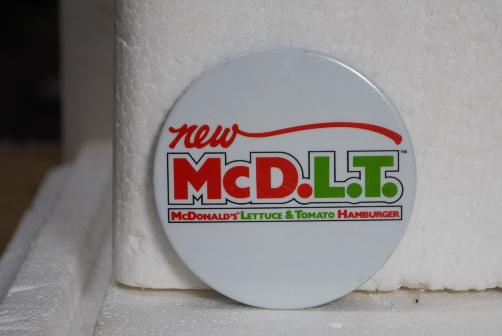 McD.L.T. pin back button fast food McDonalds employee button used
