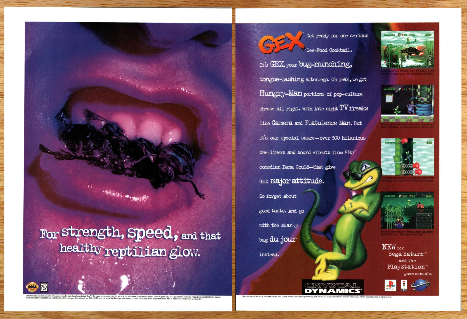 GEX Crystal Dynamics Bugs Platformer- 2 Page Video Game Print Ad Poster Art 1996