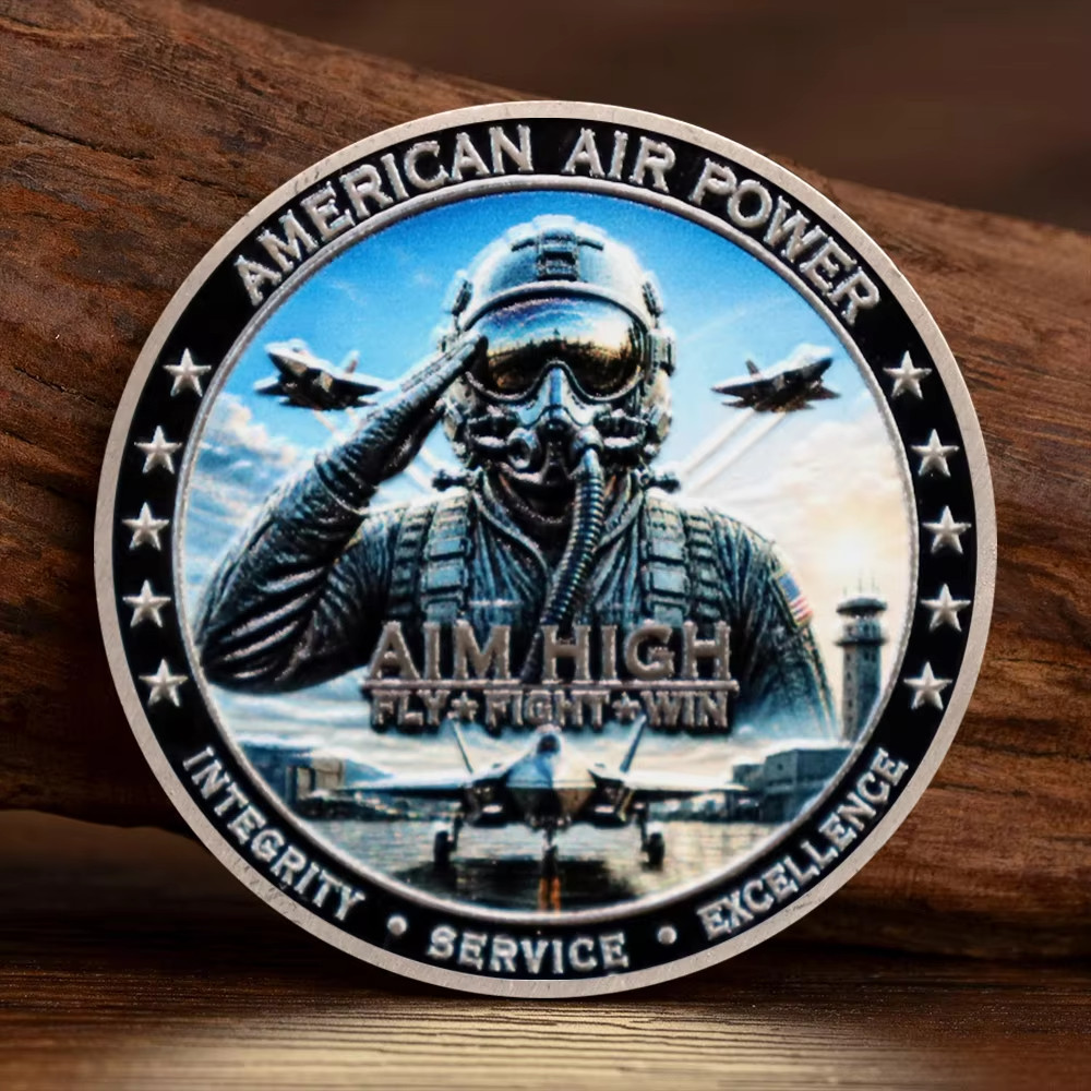 American Air Power Challenge Coin Aim High Fighter Jet Air Force Veteran Gift
