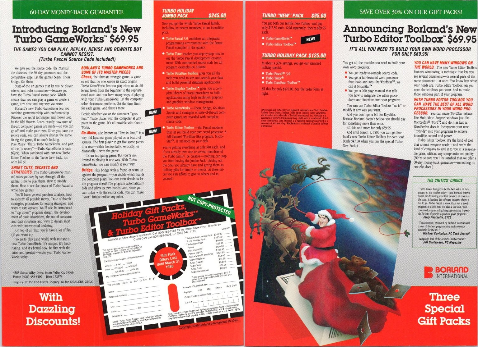 Borland Vintage 1985-86 Holiday Software Advertising 2pg Magazine Ad