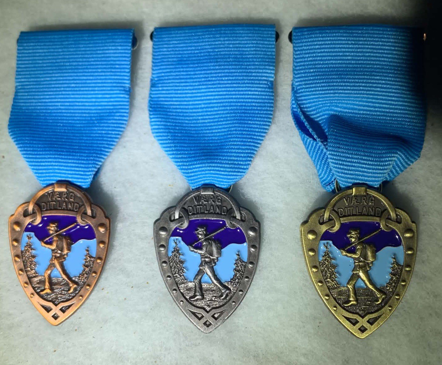 Norway (Marsjmerket) Foot March MEDAL 1 1/2” (Gold/Silver/Bronze Set) Complete.