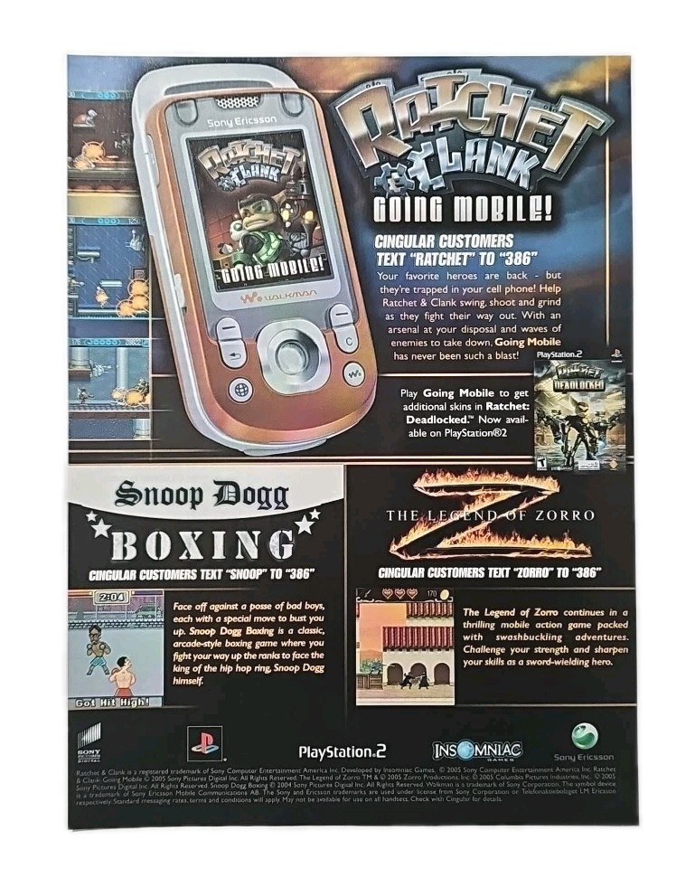 2005 Ratchet & Clank Going Mobile, Snoop Dog Boxing, Zorro Original Print Ad 