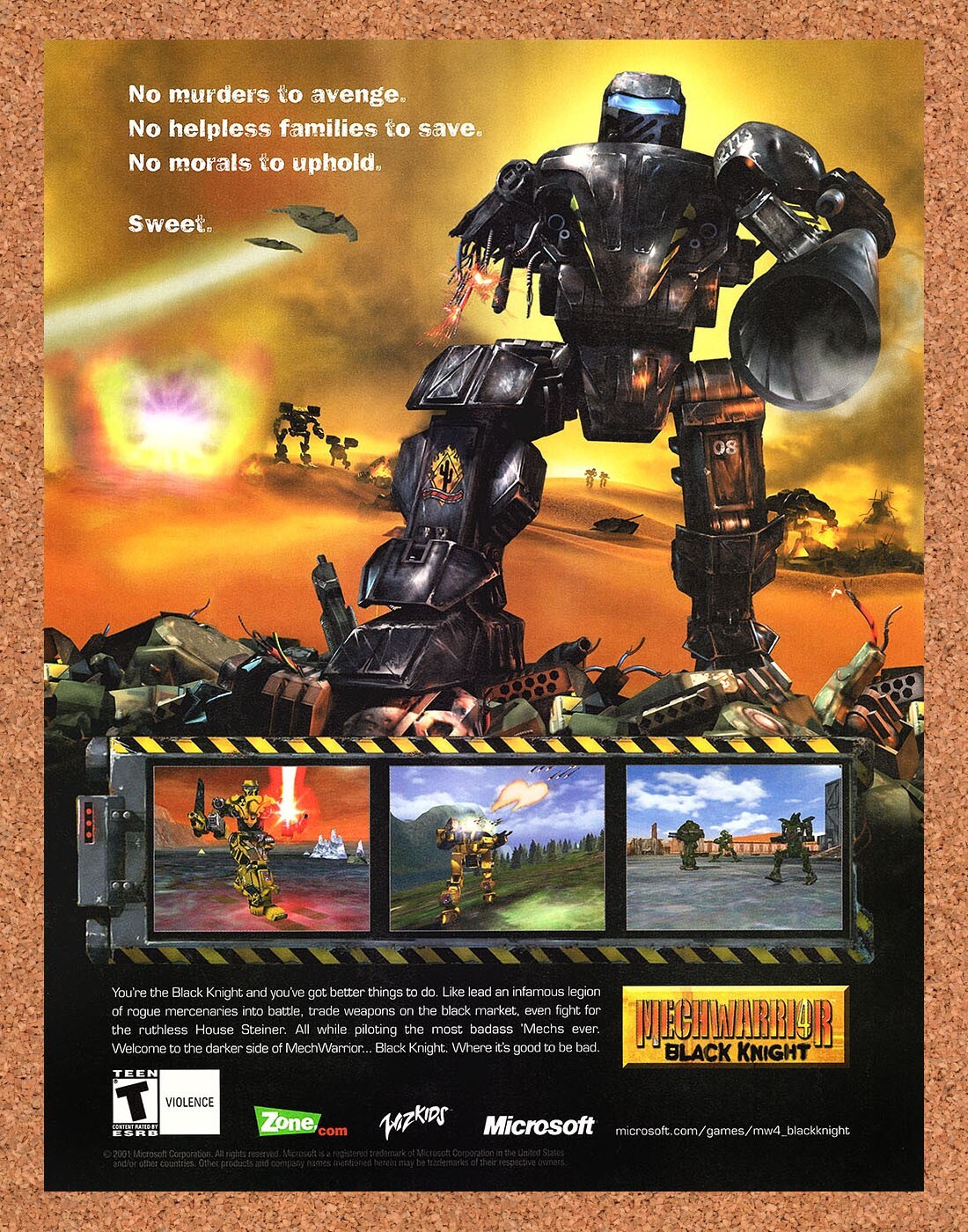 2001 MechWarrior 4 Black Knight PC Original Advertisement / Retro Promo v1