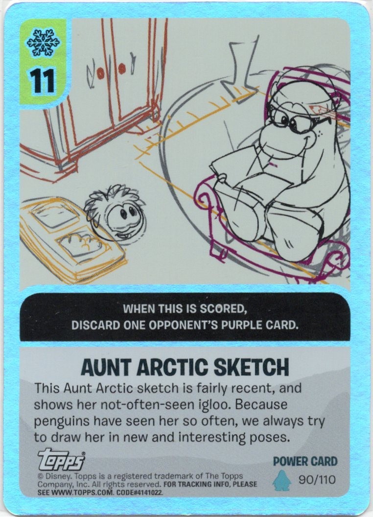 Club Penguin Card Jitsu Set 6 Water Set #90/110 Aunt Arctic Sketch NM Foil
