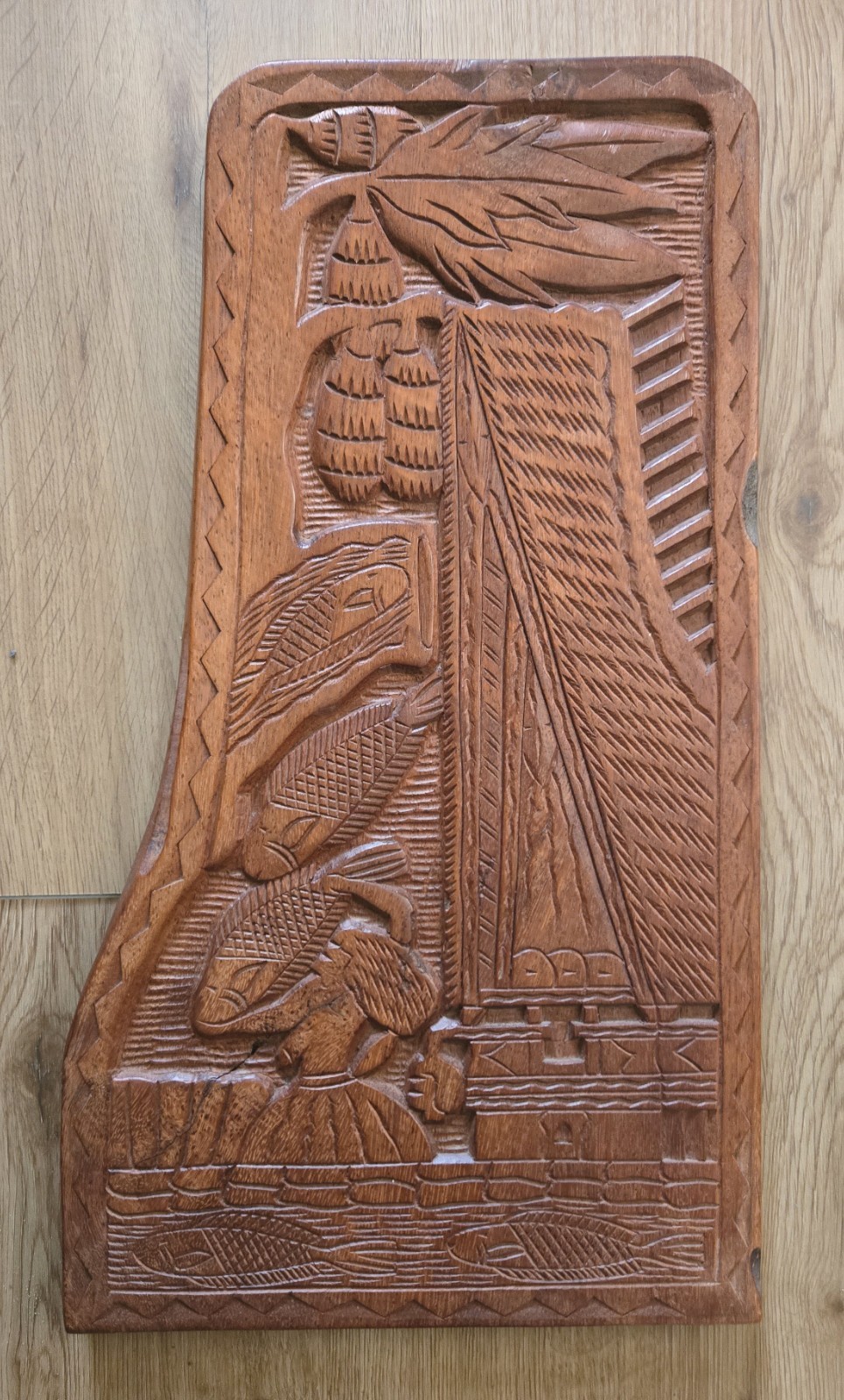 Hand-Carved Wooden Panel from Palau