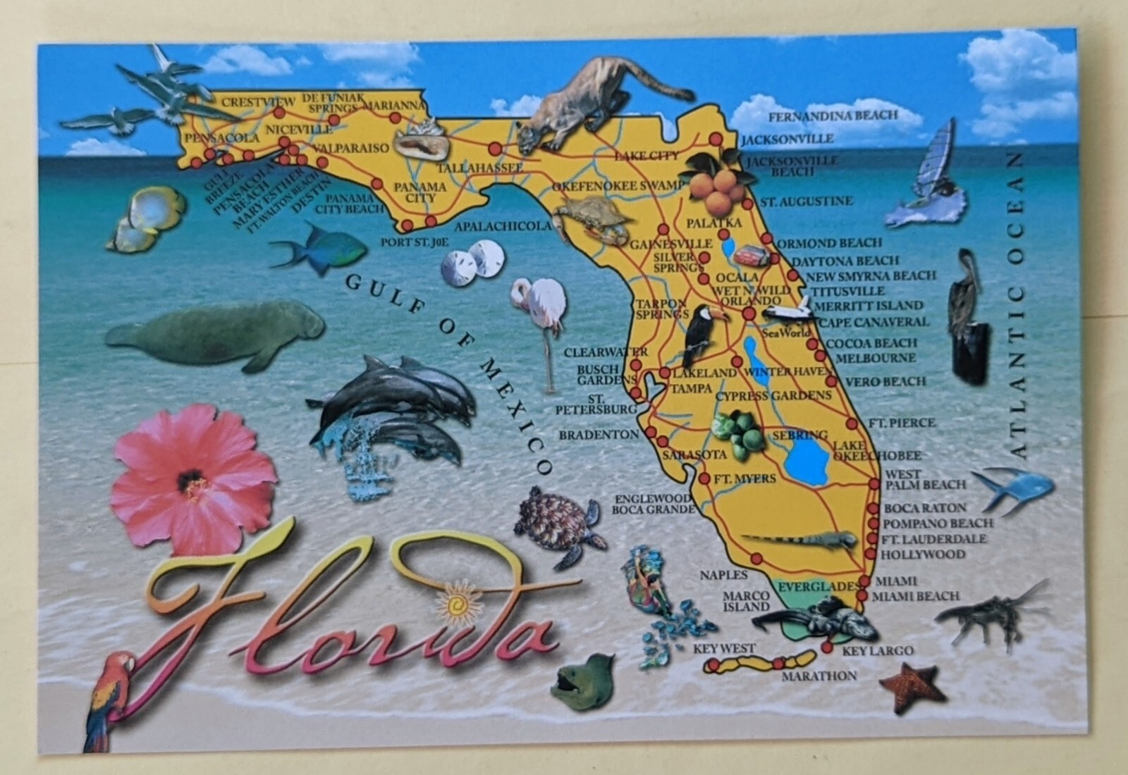 Postcard FL. Florida - The Sunshine State. State Map
