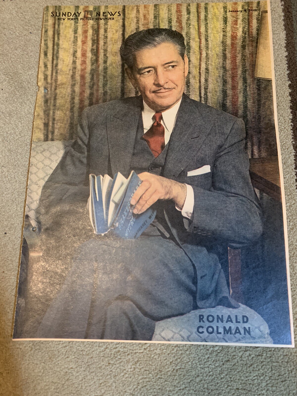 RONALD COLMAN original color portrait SUNDAY NEWS 1/4/48 Old Hollywood 1940s