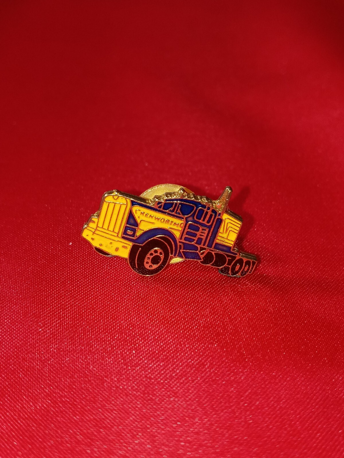 (2) Semi Truck Kenworth Vintage Blue Yellow Hat Trucking Lapel Pin Camion