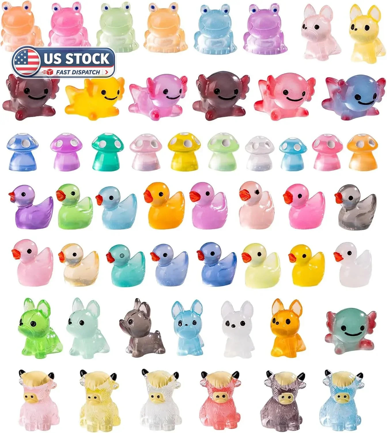 52pcs Mini Resin Animal Figures Bulk Duck Mushroom Frog Tiny Resin Animals Littl