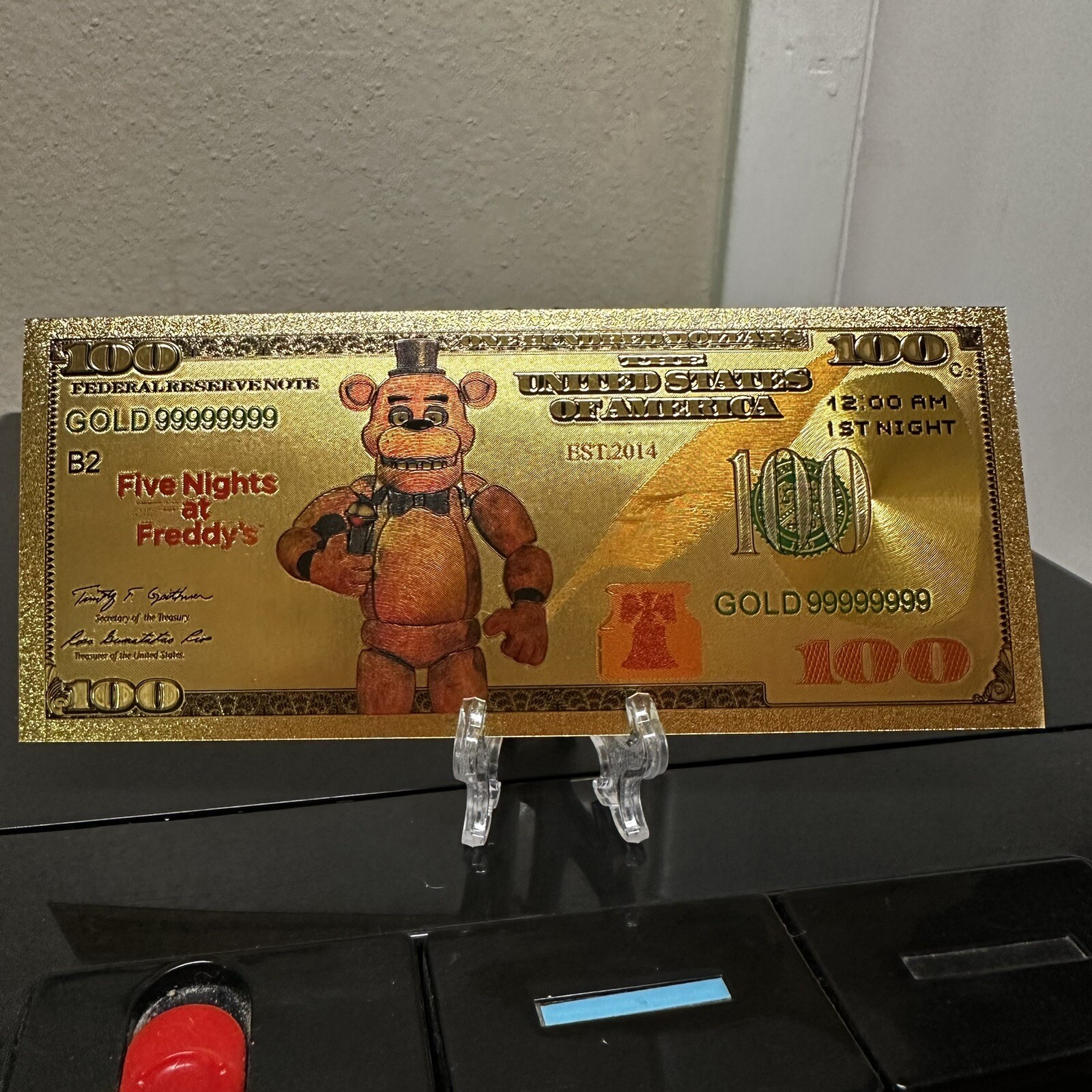 Gold Foil Plated Freddy Fazbear Five Nights At Freddys Banknote Horror Movie