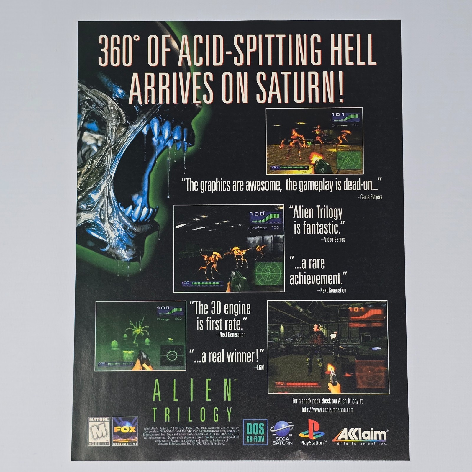 Alien Trilogy Sega Saturn PlayStation PS1 Real Winner Print Ad/Poster