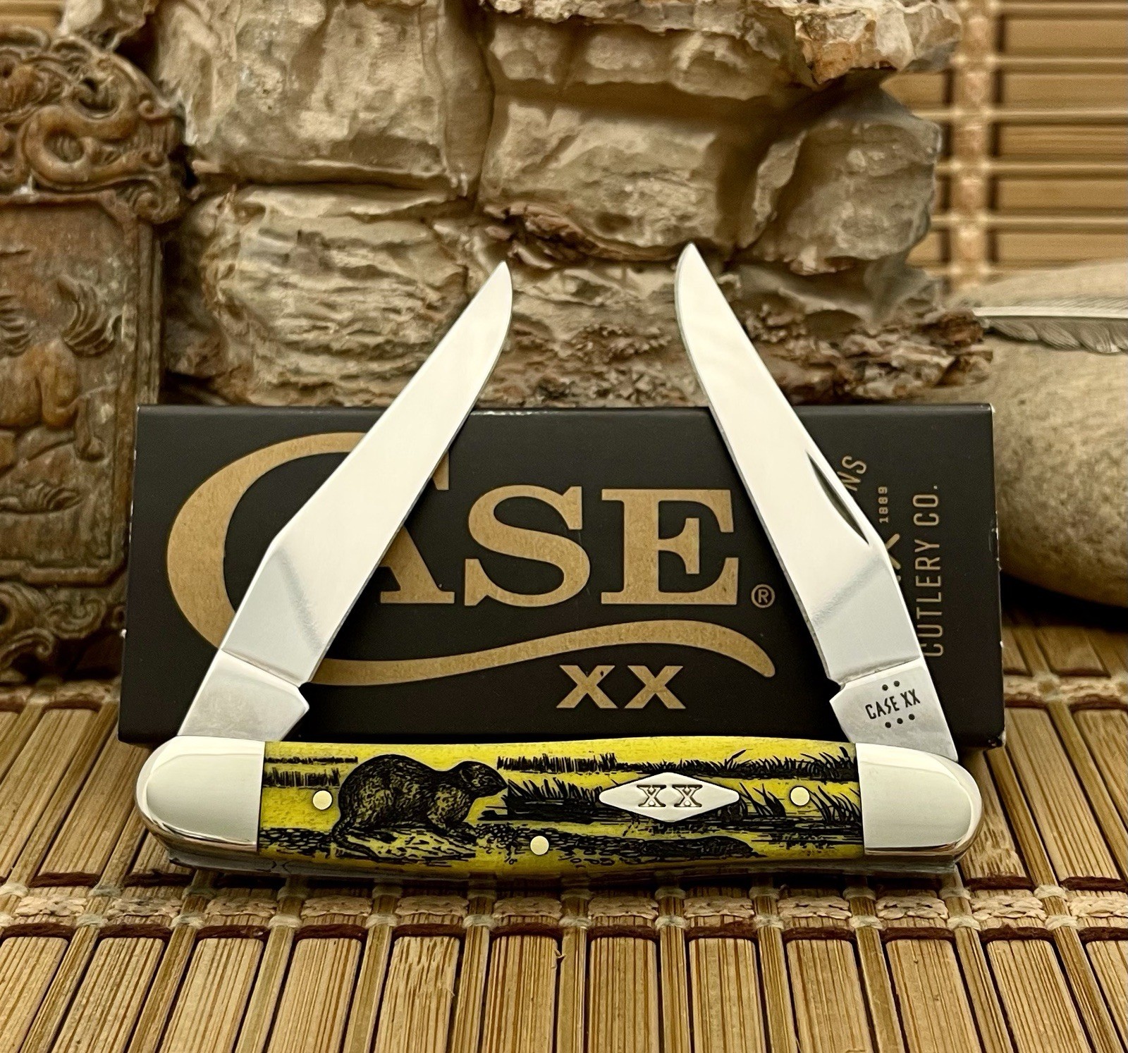 Case XX USA 2025 Yellow Bone MUSKRAT  1/500 Diamond XX Muskrat Pocket Knife
